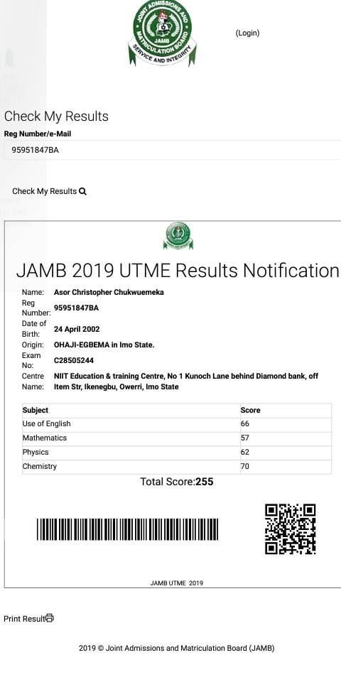 futo Jamb result