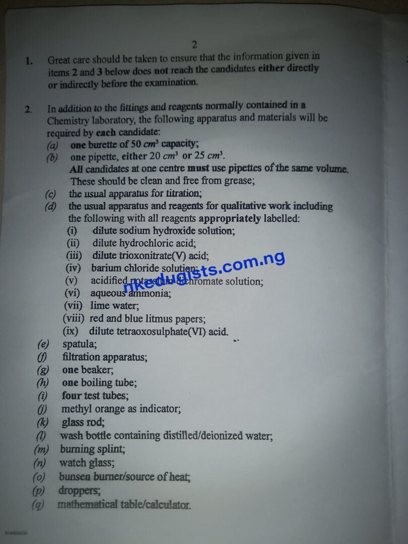 WAEC Chemistry Questions and Answers